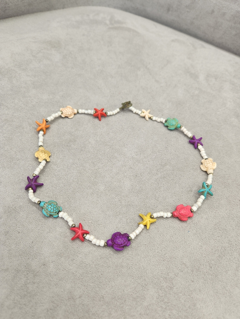 Turtle Sea Star Necklace 16" White Pink Purple Turquoise Choker Beach Vacation